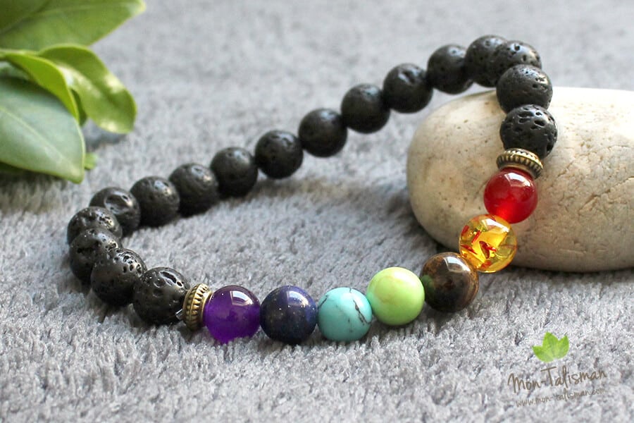 Bracelet 7 chakras pierre de lave